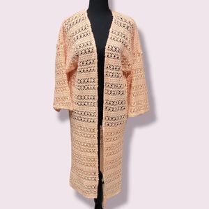 Peach Color Crochet Style Swim Coverup or Cardigan